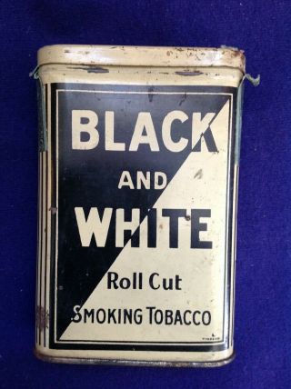 EXTREMELY RARE ANTIQUE BLACK AND WHITE 1910 POCKET TOBACCO TIN ADVERTISING 2