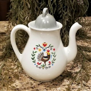 Vintage Pennsylvania Dutch Folk Art Speckled Stoneware Rooster Teapot