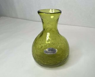 Vintage Blenko Handcrafted Crackle Glass Apple Green Vase Statue Decor Sticker
