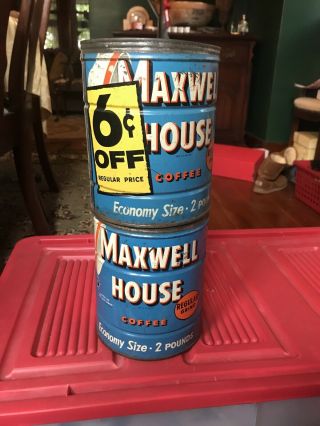 (3) Vintage Maxwell House Coffee Cans,  1960’s,  Tin Type.  Key Opened,  Screw Lid