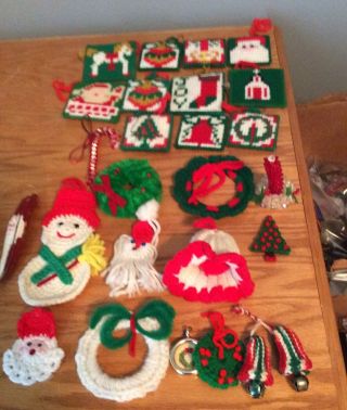 Christmas Ornaments Vintage Home Made Crocheted,  Counted Cross Stitch Beaded 27