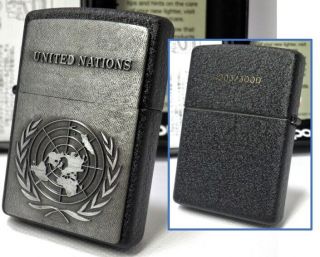 United Nations Zippo Black Crackle 1203/3000 Mib 1997 Rare 450212b20