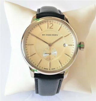 Burberry Watch Womens White Dial Black Leather Band Silver Case Bu10000