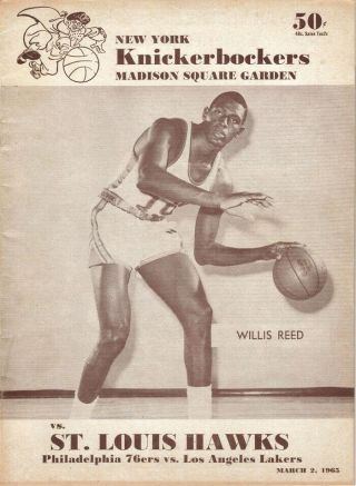 1965 York Knicks St Louis Hawks Nba Basketball Program Vintage Willis Reed