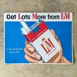 Vintage 1950s L&m Cigarettes Metal Sign 23” X 17” - Very Rare