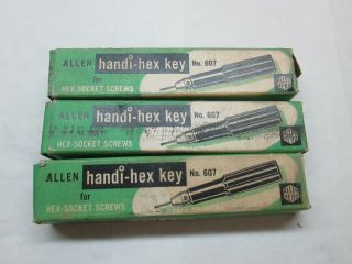 X3 - Vintage Allen No.  607 Handi Hex Key In Boxes.  028, .  035 & 1/16 Nos
