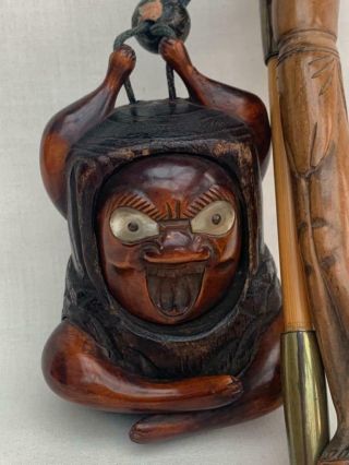 Fine 19th Century Japanese Kiseru Brass & Bamboo Pipe With Tobacco Box.