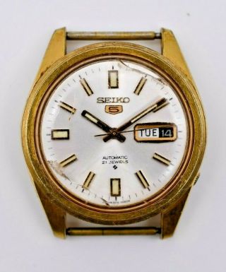 Vintage 1971 Seiko 5 Automatic 21 Jewel Gold Tone Watch Day/date,  Runs 6119 - 8086