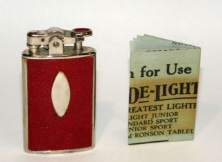 Rare 1927 Ronson Jr Sport Art Deco Leather Case Automatic Pocket Petrol Lighter