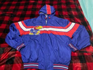 Vintage Ku Kansas Jayhawks Starter Jacket Coat Hooded Lined Large