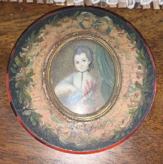 Antique 18th Century Hand Painted Portrait Snuff Box Girl