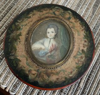 Antique 18th Century Hand Painted PORTRAIT SNUFF BOX Girl 2