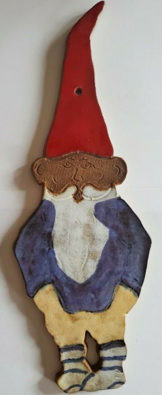 Vintage Studio Pottery Hand Painted Gnome Wall Hanging 12 " Tall Signed Tyrrell