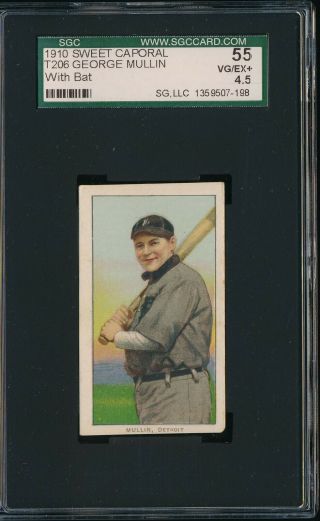George Mullin 1909 - 11 T206 Sweet Caporal Tobacco With Bat Sgc 4.  5 Vg - Ex,  Tigers