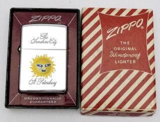 Vintage 1961 Zippo Lighter Town & Country St Petersburg Sun Great Graphics Unlit