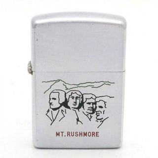 Vintage 1953 Zippo Lighter Chrome Plated Steel Mt.  Rushmore Great Graphics