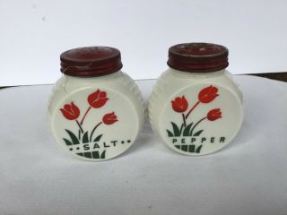 Vintage Milk Glass Tulip Salt And Pepper Shakers