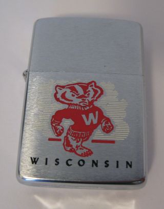 VINTAGE 1950 ' s ZIPPO LIGHTER ADVERTISING WISCONSIN BADGERS NEVER FIRED MIB 2