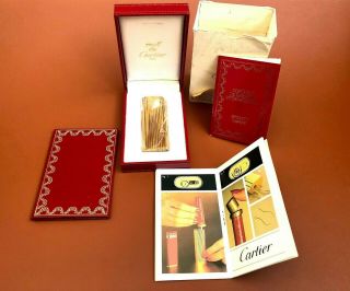 Vintage Cartier Godron Gold Filled Lighter W/case & Papers,  Nos,  France Ar3598
