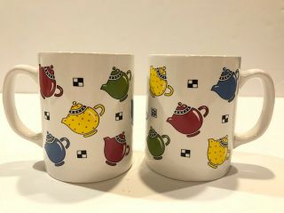 Mary Engelbreit Vintage Ceramic Coffee Cup Mugs Teapots 1993 X 2