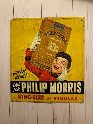 Vintage Phillip Morris Cigarettes Tin Litho Advertisement Sign