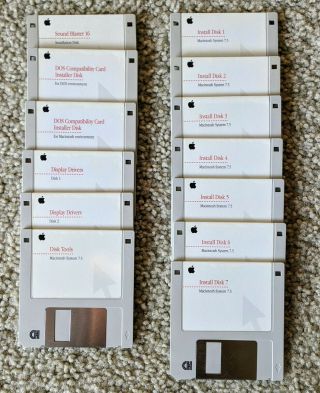 Vintage Apple Macintosh System 7.  5 Install Disks W/extra 3.  5 Floppy Set 13x