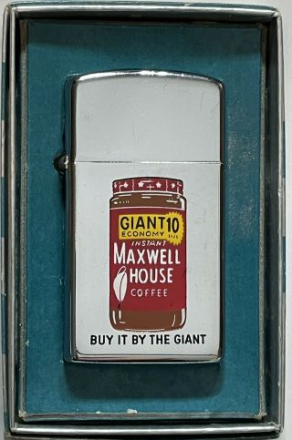 Vintage 1960 Slim T&c Zippo Maxwell House Coffee Jar Graphic