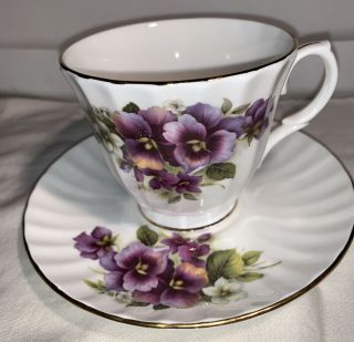 Vintage Duchess Footed Teacup & Saucer Fine Bone China Violet Design England