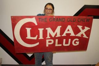 Large Climax Plug Chewing Tobacco The Grand Old Chew Gas Oil 48 " Metal Sign
