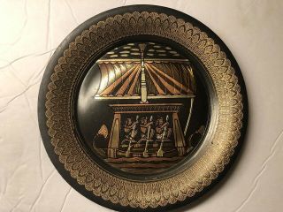 Vintage Egyptian Engraved Etched Metal Copper Brass Wall Plate Rare Collectible
