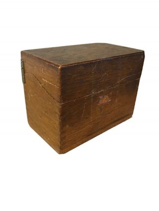 Vtg Oak Recipe Box Wood Hinged Wooden Storage Holder Box Joint Dovetail