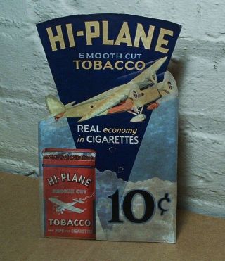 Vintage Hi Plane Tobacco Pocket Tin Die Cut Advertising Store Display Sign - Rare