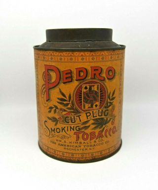 Antique Pedro Cut Plug Smoking Tobacco Tin Canister Advertising Poker Pipe