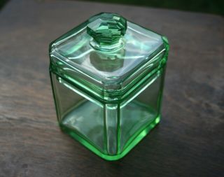 Vintage Antique Art Deco Green Crystal Cut Glass Candy Dish & Lid X - mas Special 2