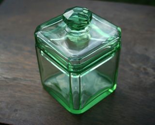 Vintage Antique Art Deco Green Crystal Cut Glass Candy Dish & Lid X - mas Special 3