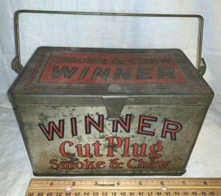 Antique Winner Cut Plug Tobacco Tin Litho Lunch Box Pail Style Can Country Store