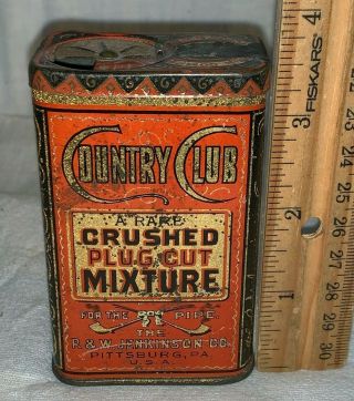 Antique Country Club Pipe Tobacco Tin Litho Pocket Can Pittsburgh Pa Plug Cut