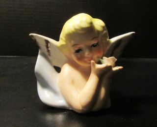 Vintage Angel Ceramic Planter Mini Beauty Hand Painted Angel Holding Flower