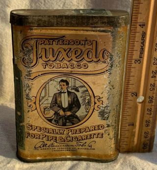 Antique Tuxedo Tobacco Tin Litho Vertical Pocket Can Gold Curved Shape Vary 3
