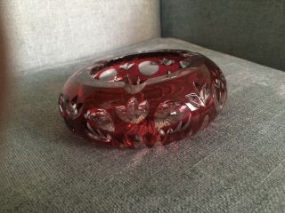 Vintage Red Ruby To Clear Bohemian Czech Wheel Cut Crystal Ashtray