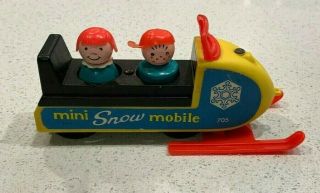 Vintage Fisher Price Little People Mini Snowmobile 1970 705 & 2 People