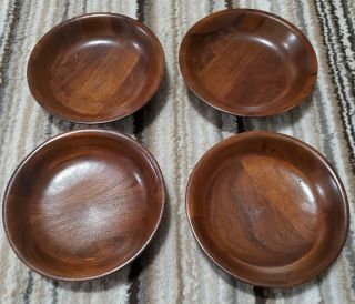 Set Of 4 Vintage Hand Turned Real Walnut Wooden Salad Bowls (set Of 4)