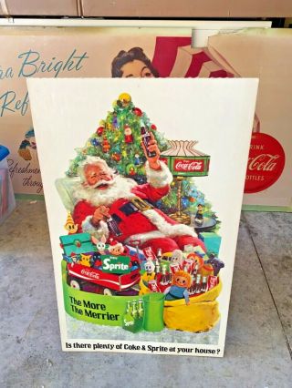 Vintage Coca Cola Santa Claus Store Display Easel Sign W Lamp Carrier Sprite Old