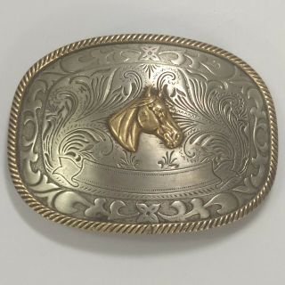 Vintage German Silver Rodeo Western Cowboy Horse Engraved Belt Buckle 3.  75 " X3 "
