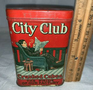 Antique City Club Crushed Cube Tin Litho Vertical Pocket Tobacco Tin Variation 1