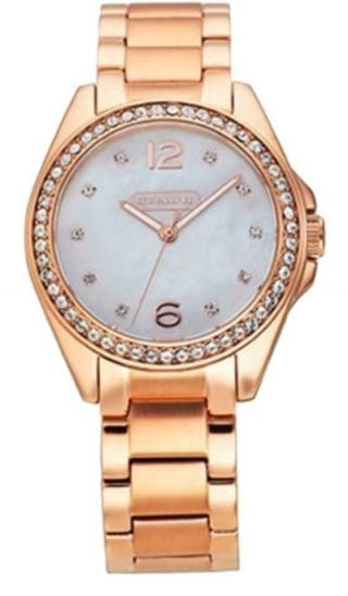 Nwt Coach 14501662 Tristen Rose Gold Plated Crystal Mother Of Pearl Dial Watch