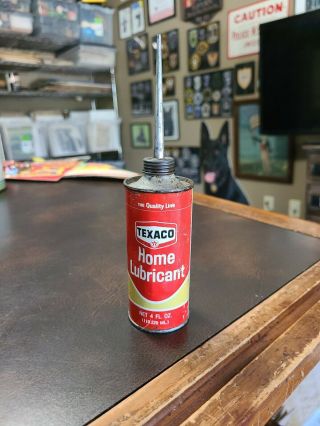 Vintage 4oz.  Texaco Home Lubricant Oiler Vintage Household Oil Tin Can Mancave