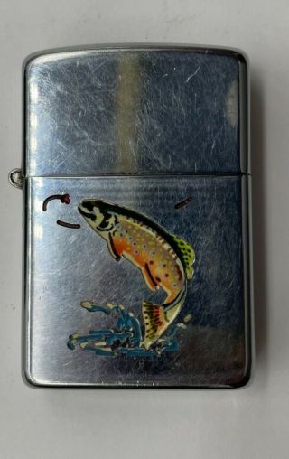 Vintage 1949 - 50 Zippo Lighter Town & Country Trout - Paint -