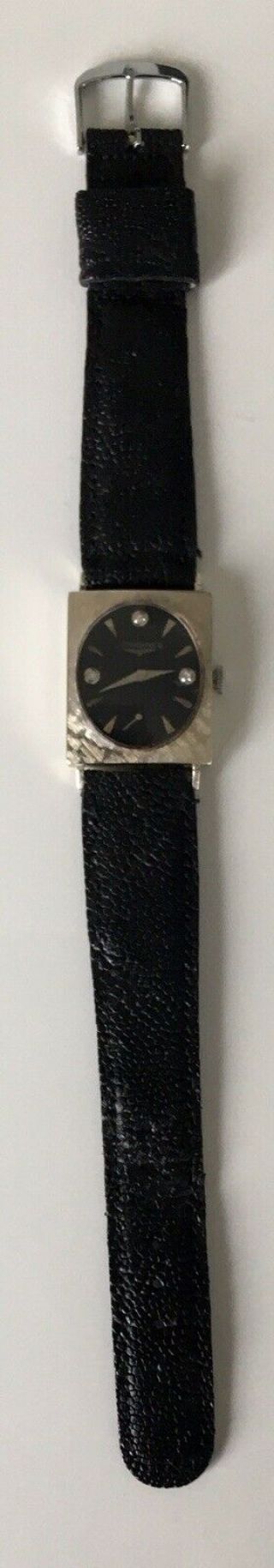 Longines 14K White Gold Vintage Men ' s Watch Oval Black Dial Florentine Case 2