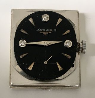 Longines 14K White Gold Vintage Men ' s Watch Oval Black Dial Florentine Case 5